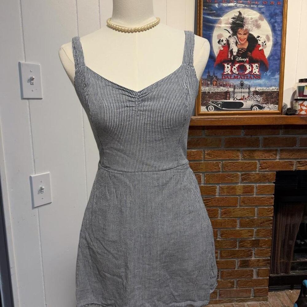 Hollister Co. white/blue striped mini dress with open back size medium